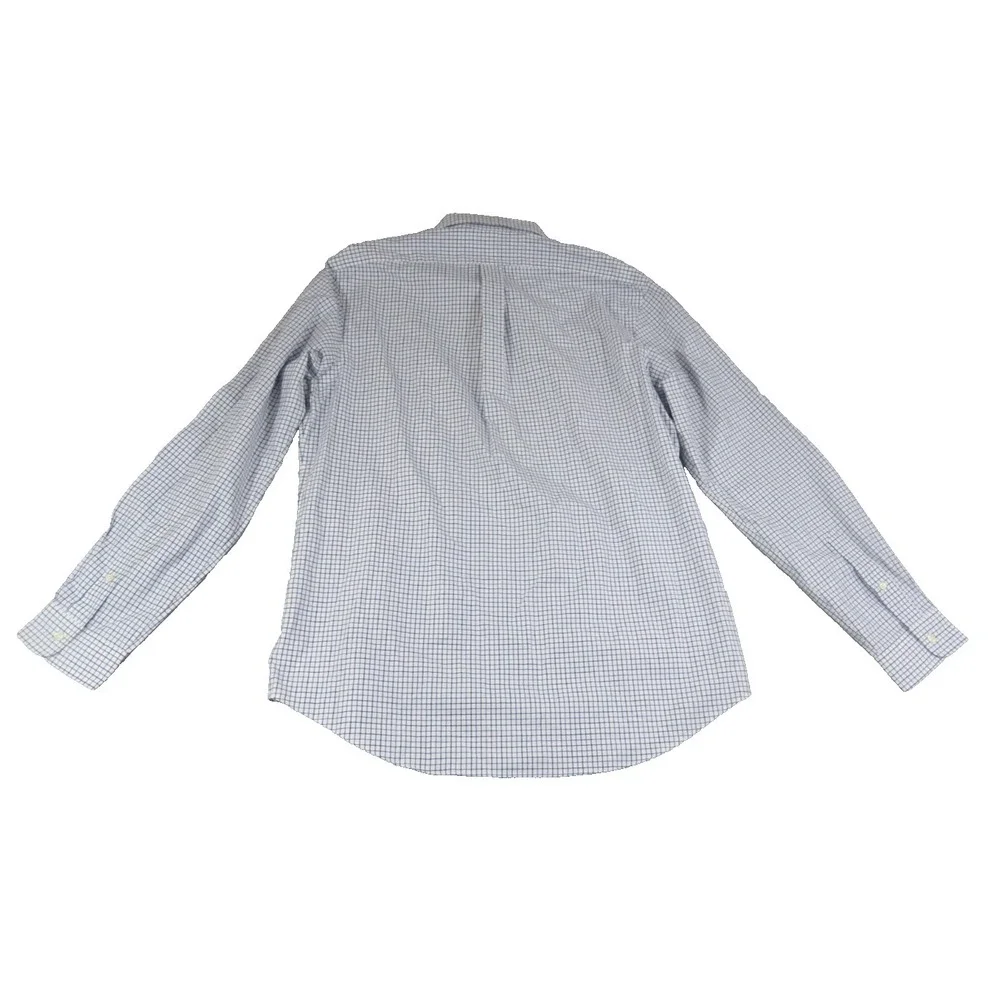 Ralph Lauren Polo Shirt Mens L Blue White Check Cotton Button Down Long Sleeve